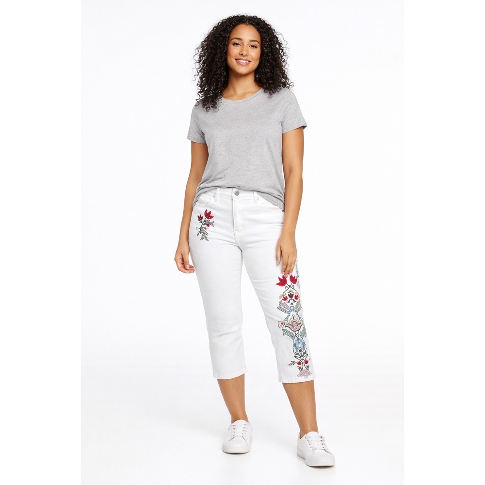 Nine West Jeans White w/Embroidery Chrystie Capri Missy 4